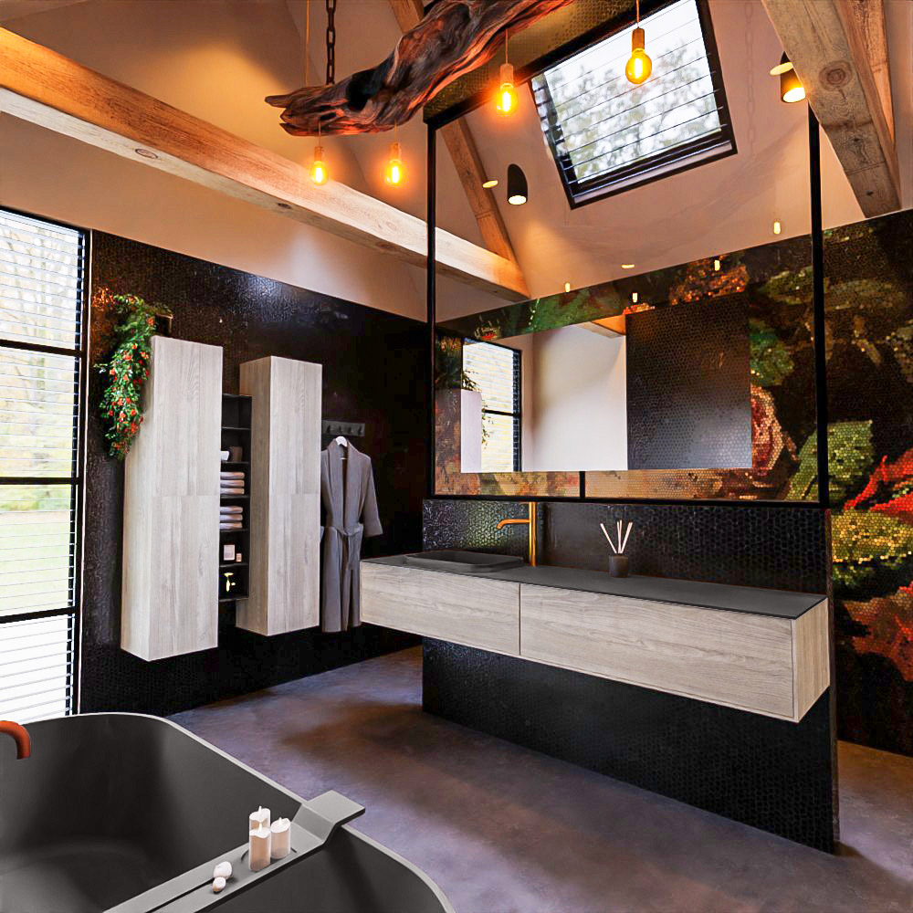 MONDIAZ ERIN 200cm mueble de baño color Light Brown Grey 2 cajones. Lavabo RIDGE Izquierda 1 orificio color Dark Grey. 2 MONDIAZ ERIN 200cm mueble de baño color Light Brown Grey 2 cajones. Lavabo RIDGE Izquierda 1 orificio color Dark Grey. - Imagen 2
