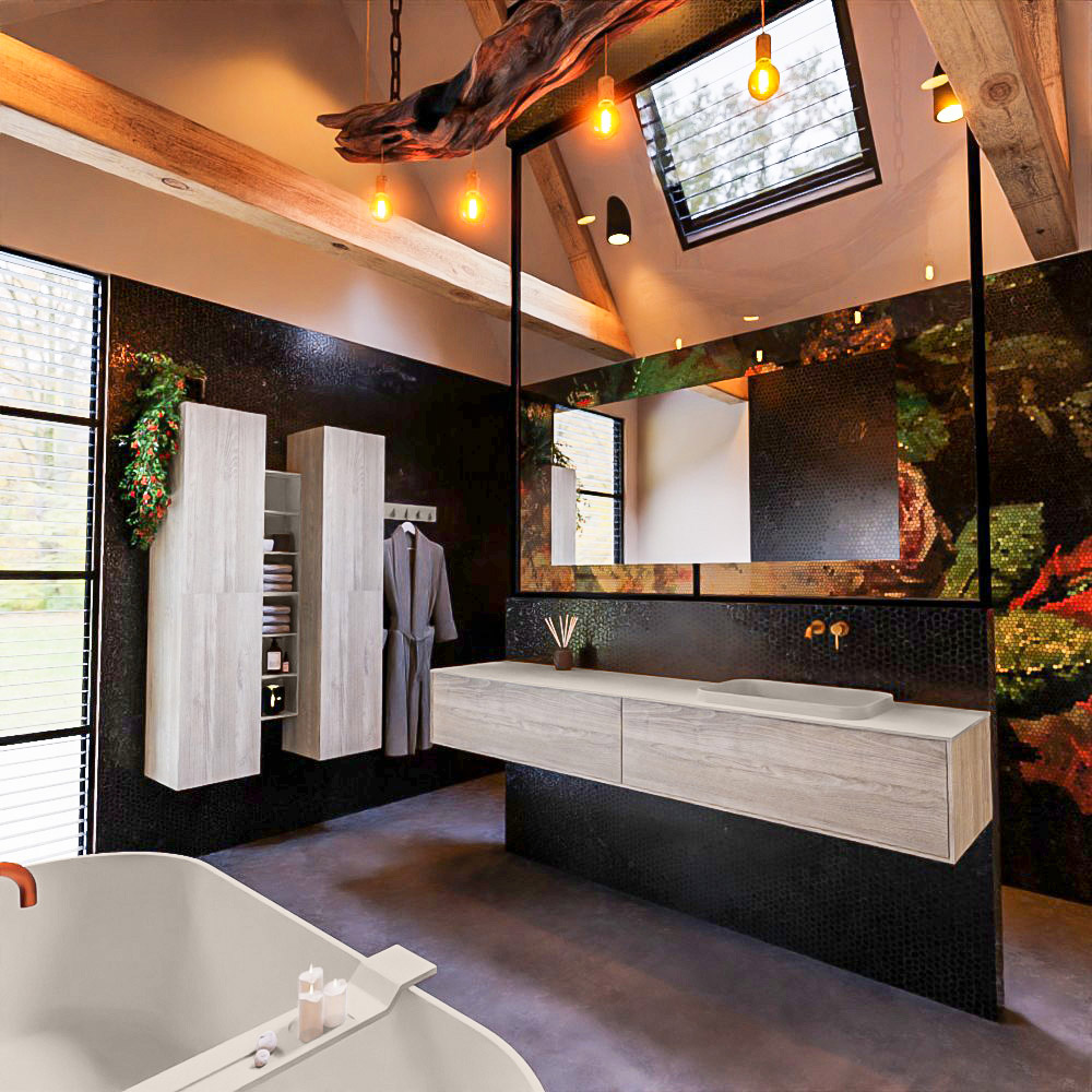 MONDIAZ ERIN 200cm mueble de baño color Light Brown Grey 2 cajones. Lavabo RIDGE Derecho sin orificio color Linen. 2 MONDIAZ ERIN 200cm mueble de baño color Light Brown Grey 2 cajones. Lavabo RIDGE Derecho sin orificio color Linen. - Imagen 2