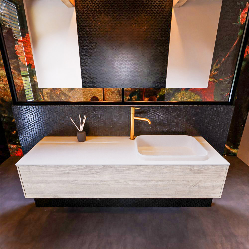 MONDIAZ ERIN 150cm mueble de baño color Light Brown Grey 1 cajón. Lavabo RIDGE Derecho 1 orificio color Talc. 3 MONDIAZ ERIN 150cm mueble de baño color Light Brown Grey 1 cajón. Lavabo RIDGE Derecho 1 orificio color Talc. - Imagen 3