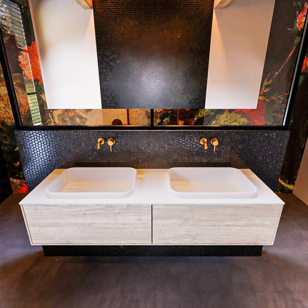 MONDIAZ ERIN 150cm mueble de baño color Light Brown Grey 2 cajones. Lavabo RIDGE Doble sin orificio color Talc. 3 MONDIAZ ERIN 150cm mueble de baño color Light Brown Grey 2 cajones. Lavabo RIDGE Doble sin orificio color Talc. - Imagen 3