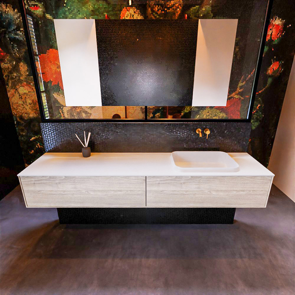 MONDIAZ ERIN 200cm mueble de baño color Light Brown Grey 2 cajones. Lavabo RIDGE Derecho sin orificio color Talc. 3 MONDIAZ ERIN 200cm mueble de baño color Light Brown Grey 2 cajones. Lavabo RIDGE Derecho sin orificio color Talc. - Imagen 3