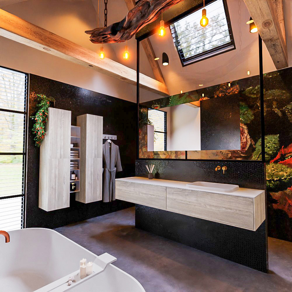 MONDIAZ ERIN 200cm mueble de baño color Light Brown Grey 2 cajones. Lavabo RIDGE Derecho sin orificio color Talc. 2 MONDIAZ ERIN 200cm mueble de baño color Light Brown Grey 2 cajones. Lavabo RIDGE Derecho sin orificio color Talc. - Imagen 2