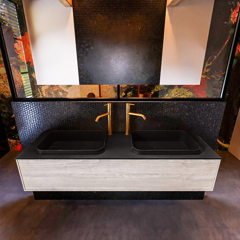 MONDIAZ ERIN 150cm mueble de baño color Light Brown Grey 1 cajón. Lavabo RIDGE Doble 2 orificios color Urban. 3 MONDIAZ ERIN 150cm mueble de baño color Light Brown Grey 1 cajón. Lavabo RIDGE Doble 2 orificios color Urban. - Imagen 3