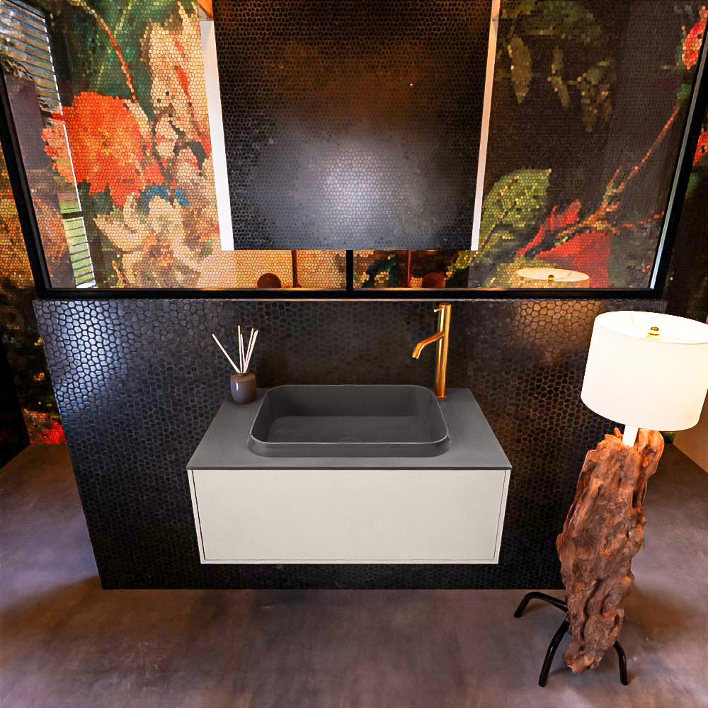 MONDIAZ ERIN 80cm mueble de baño color Linen 1 cajón. Lavabo RIDGE Centro 1 orificio color Dark Grey. 3 MONDIAZ ERIN 80cm mueble de baño color Linen 1 cajón. Lavabo RIDGE Centro 1 orificio color Dark Grey. - Imagen 3