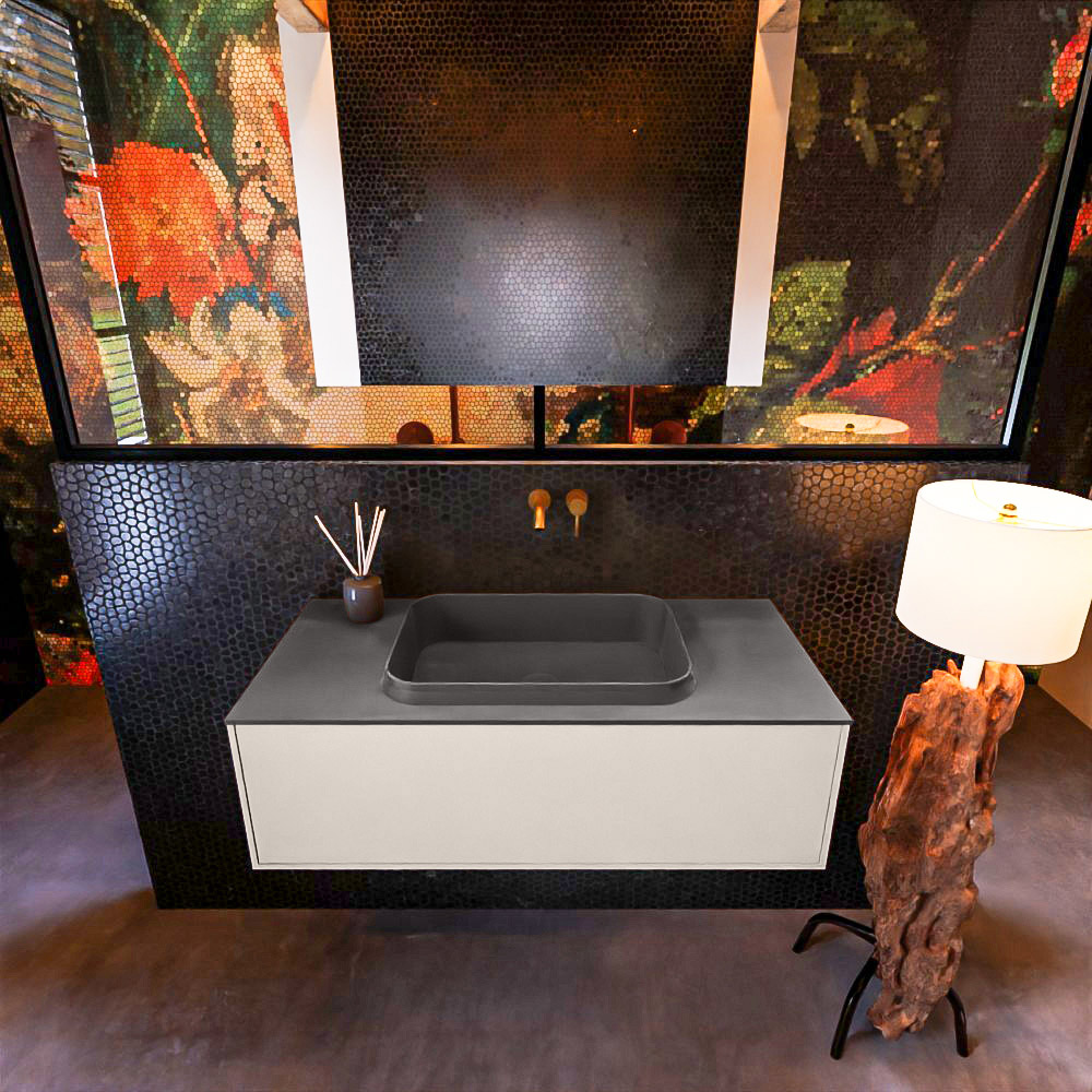 MONDIAZ ERIN 100cm mueble de baño color Linen 1 cajón. Lavabo RIDGE Centro sin orificio color Dark Grey. 3 MONDIAZ ERIN 100cm mueble de baño color Linen 1 cajón. Lavabo RIDGE Centro sin orificio color Dark Grey. - Imagen 3