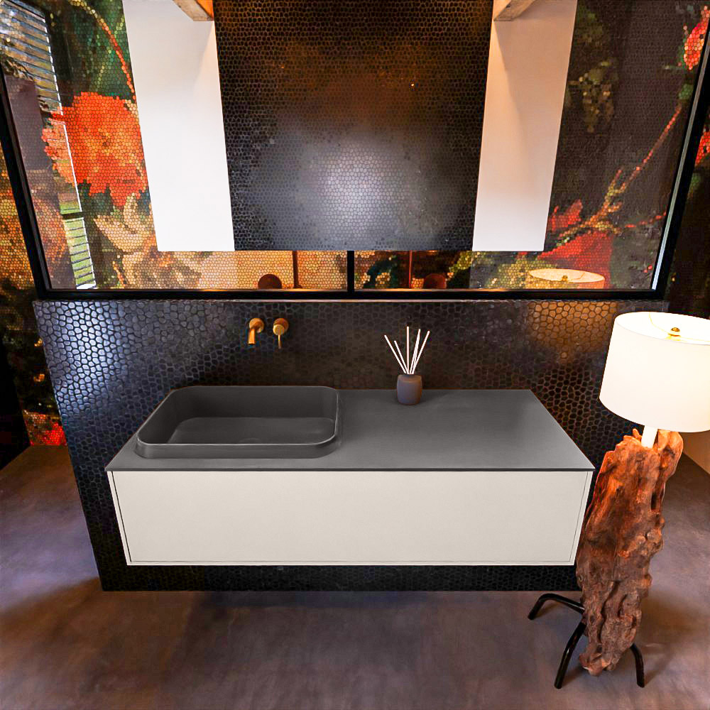 MONDIAZ ERIN 120cm mueble de baño color Linen 1 cajón. Lavabo RIDGE Izquierda sin orificio color Dark Grey. 3 MONDIAZ ERIN 120cm mueble de baño color Linen 1 cajón. Lavabo RIDGE Izquierda sin orificio color Dark Grey. - Imagen 3