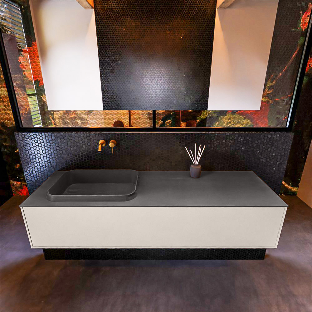 MONDIAZ ERIN 150cm mueble de baño color Linen 1 cajón. Lavabo RIDGE Izquierda sin orificio color Dark Grey. 3 MONDIAZ ERIN 150cm mueble de baño color Linen 1 cajón. Lavabo RIDGE Izquierda sin orificio color Dark Grey. - Imagen 3