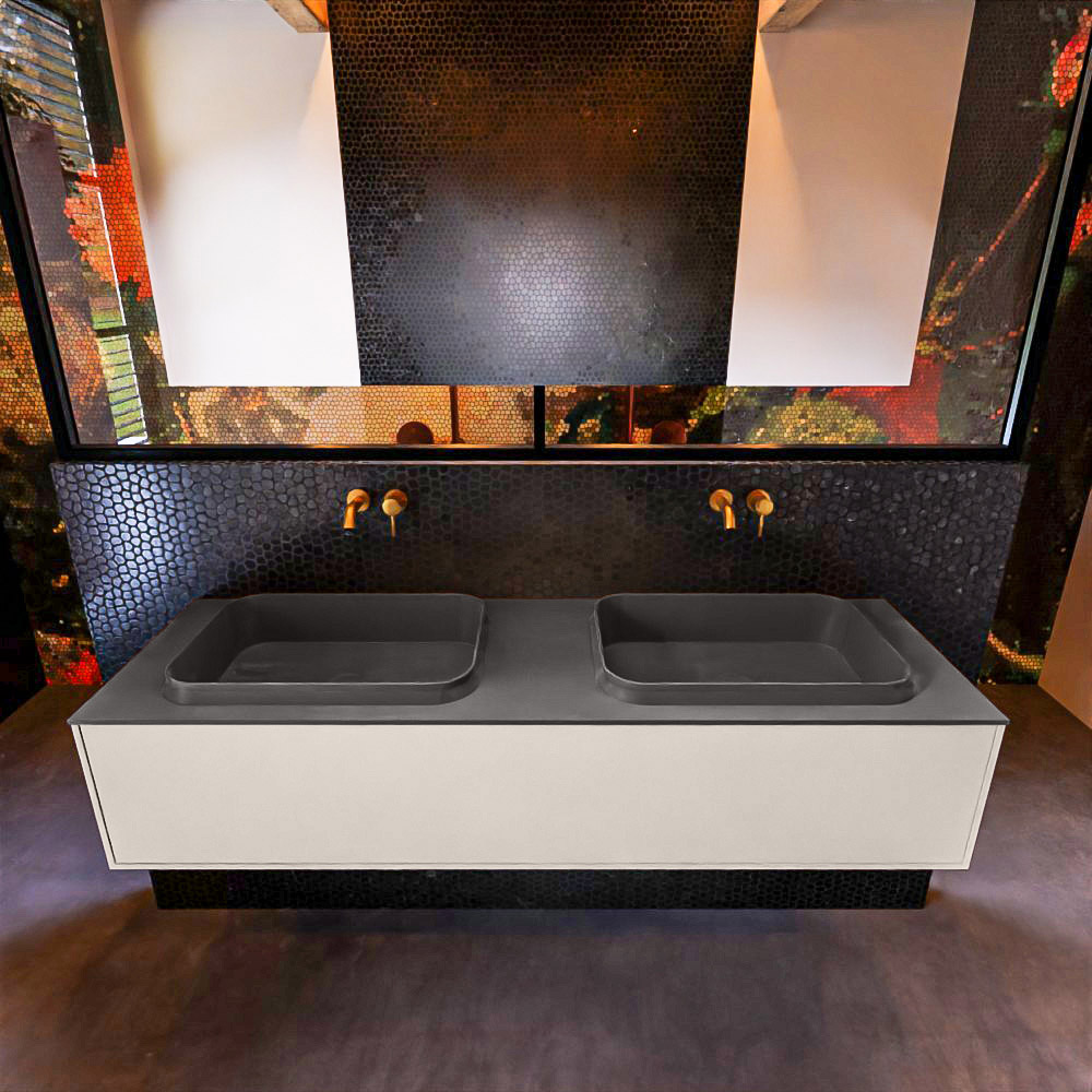 MONDIAZ ERIN 150cm mueble de baño color Linen 1 cajón. Lavabo RIDGE Doble sin orificio color Dark Grey. 3 MONDIAZ ERIN 150cm mueble de baño color Linen 1 cajón. Lavabo RIDGE Doble sin orificio color Dark Grey. - Imagen 3