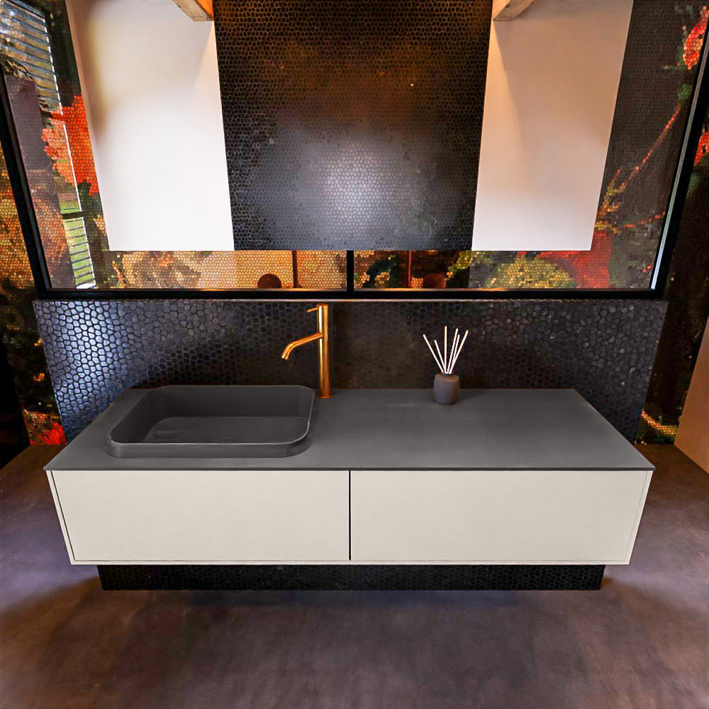 MONDIAZ ERIN 150cm mueble de baño color Linen 2 cajones. Lavabo RIDGE Izquierda 1 orificio color Dark Grey. 3 MONDIAZ ERIN 150cm mueble de baño color Linen 2 cajones. Lavabo RIDGE Izquierda 1 orificio color Dark Grey. - Imagen 3