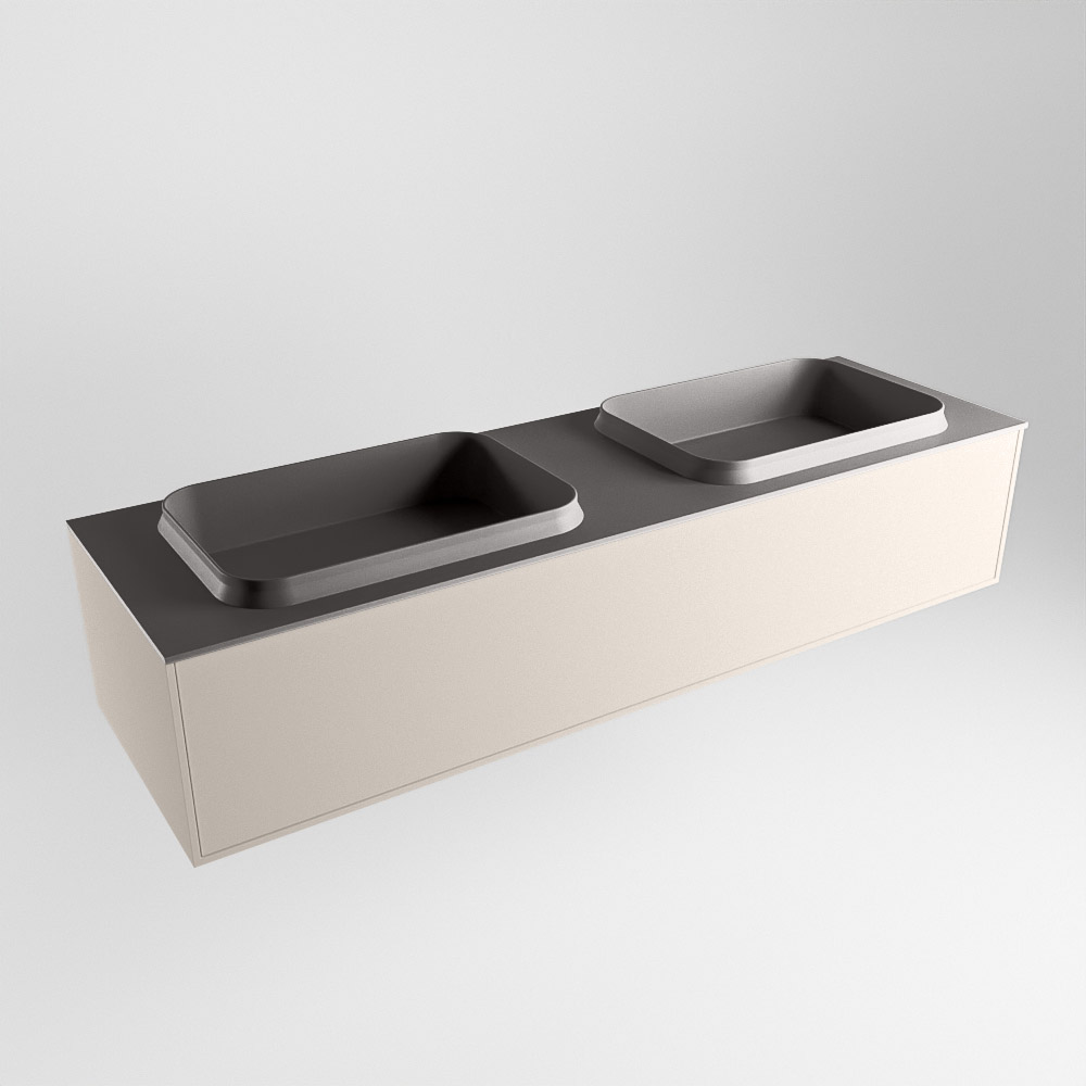 MONDIAZ ERIN 150cm mueble de baño color Linen 1 cajón. Lavabo RIDGE Doble sin orificio color Dark Grey. 4 MONDIAZ ERIN 150cm mueble de baño color Linen 1 cajón. Lavabo RIDGE Doble sin orificio color Dark Grey. - Imagen 4