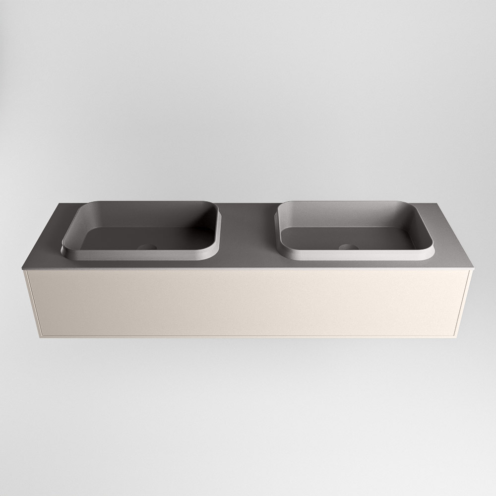 MONDIAZ ERIN 150cm mueble de baño color Linen 1 cajón. Lavabo RIDGE Doble sin orificio color Dark Grey. 5 MONDIAZ ERIN 150cm mueble de baño color Linen 1 cajón. Lavabo RIDGE Doble sin orificio color Dark Grey. - Imagen 5