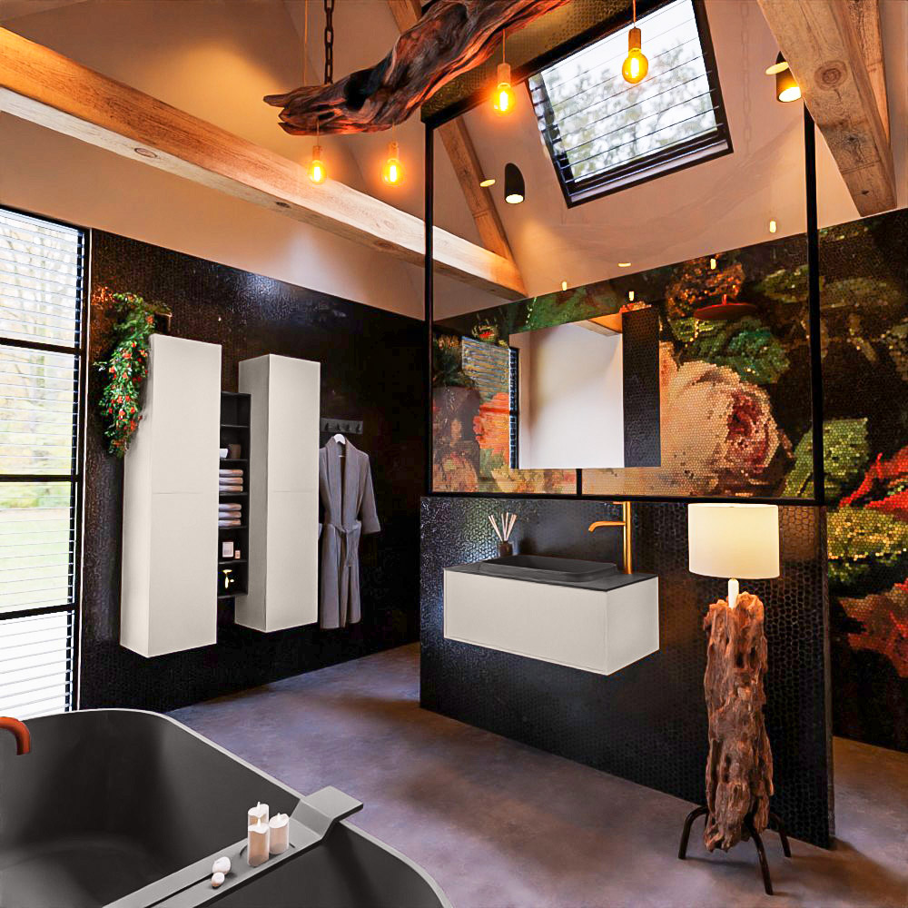 MONDIAZ ERIN 80cm mueble de baño color Linen 1 cajón. Lavabo RIDGE Centro 1 orificio color Dark Grey. 2 MONDIAZ ERIN 80cm mueble de baño color Linen 1 cajón. Lavabo RIDGE Centro 1 orificio color Dark Grey. - Imagen 2