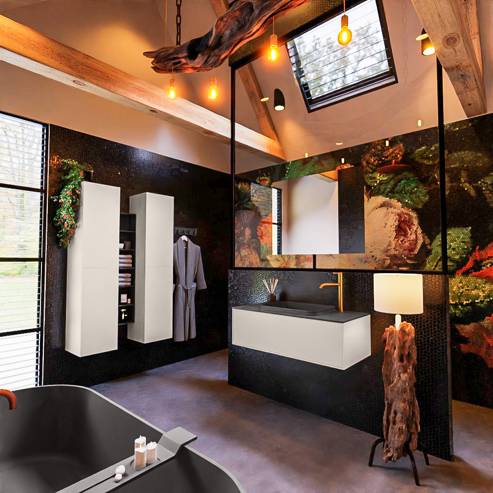 MONDIAZ ERIN 100cm mueble de baño color Linen 1 cajón. Lavabo RIDGE Centro 1 orificio color Dark Grey. 2 MONDIAZ ERIN 100cm mueble de baño color Linen 1 cajón. Lavabo RIDGE Centro 1 orificio color Dark Grey. - Imagen 2