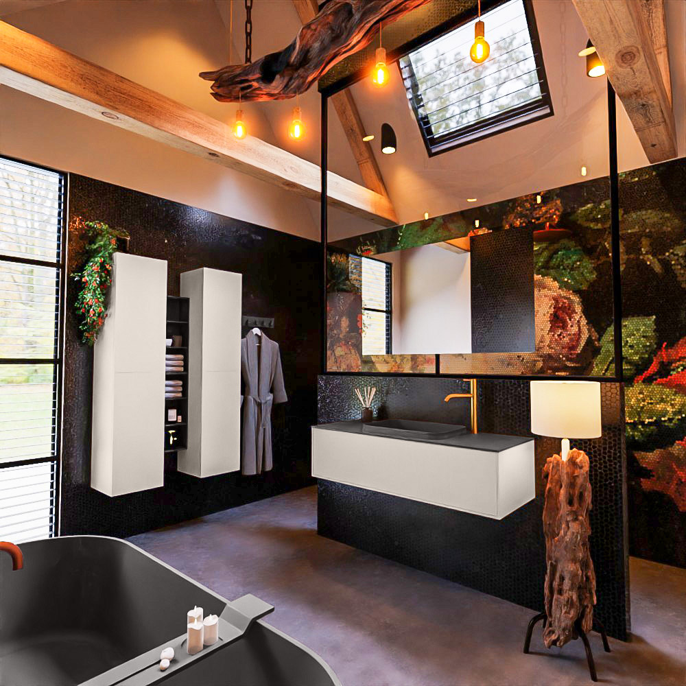 MONDIAZ ERIN 120cm mueble de baño color Linen 1 cajón. Lavabo RIDGE Centro 1 orificio color Dark Grey. 2 MONDIAZ ERIN 120cm mueble de baño color Linen 1 cajón. Lavabo RIDGE Centro 1 orificio color Dark Grey. - Imagen 2