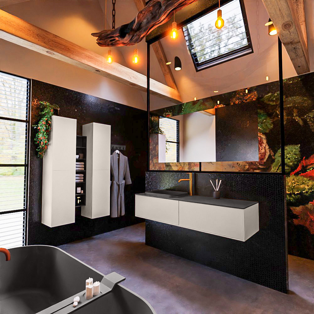 MONDIAZ ERIN 150cm mueble de baño color Linen 2 cajones. Lavabo RIDGE Izquierda 1 orificio color Dark Grey. 2 MONDIAZ ERIN 150cm mueble de baño color Linen 2 cajones. Lavabo RIDGE Izquierda 1 orificio color Dark Grey. - Imagen 2