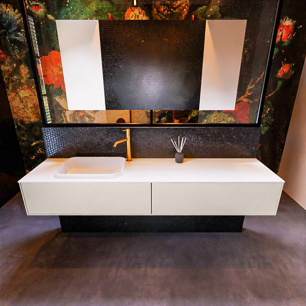 MONDIAZ ERIN 200cm mueble de baño color Linen 2 cajones. Lavabo RIDGE Izquierda 1 orificio color Talc. 3 MONDIAZ ERIN 200cm mueble de baño color Linen 2 cajones. Lavabo RIDGE Izquierda 1 orificio color Talc. - Imagen 3