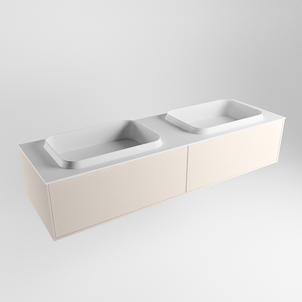 MONDIAZ ERIN 150cm mueble de baño color Linen 2 cajones. Lavabo RIDGE Doble sin orificio color Talc. 4 MONDIAZ ERIN 150cm mueble de baño color Linen 2 cajones. Lavabo RIDGE Doble sin orificio color Talc. - Imagen 4