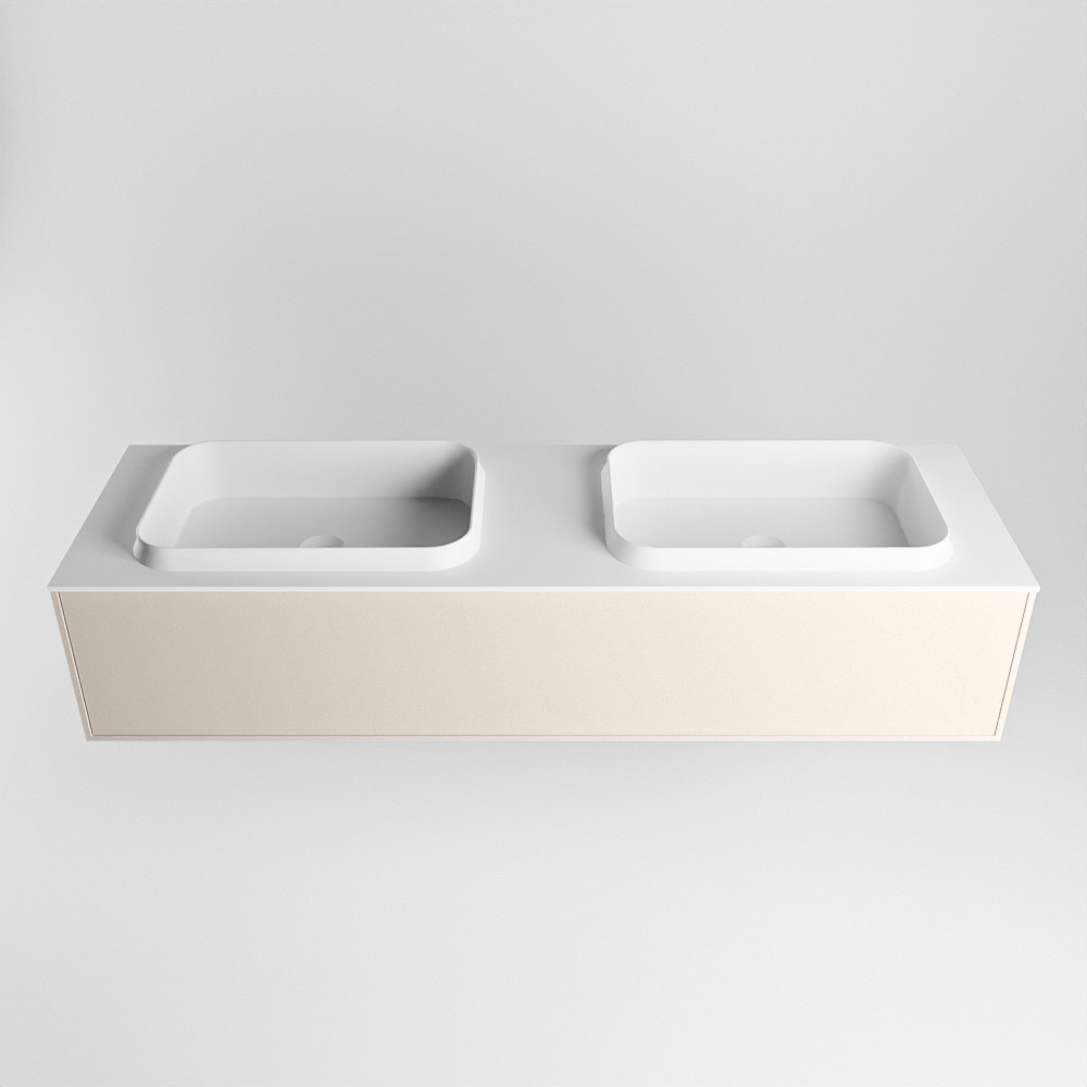 MONDIAZ ERIN 150cm mueble de baño color Linen 1 cajón. Lavabo RIDGE Doble 2 orificios color Talc. 5 MONDIAZ ERIN 150cm mueble de baño color Linen 1 cajón. Lavabo RIDGE Doble 2 orificios color Talc. - Imagen 5