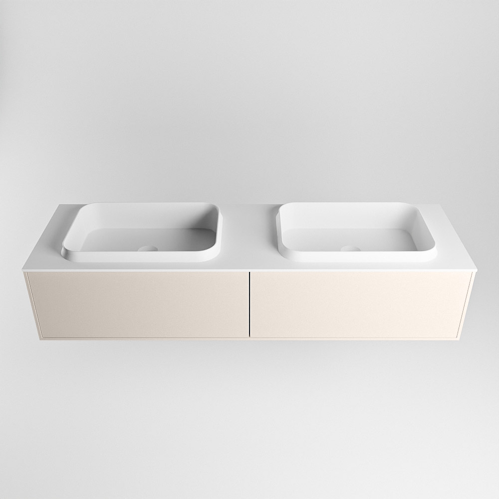 MONDIAZ ERIN 150cm mueble de baño color Linen 2 cajones. Lavabo RIDGE Doble sin orificio color Talc. 5 MONDIAZ ERIN 150cm mueble de baño color Linen 2 cajones. Lavabo RIDGE Doble sin orificio color Talc. - Imagen 5