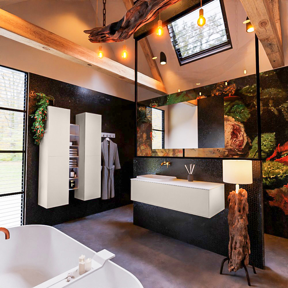 MONDIAZ ERIN 120cm mueble de baño color Linen 1 cajón. Lavabo RIDGE Izquierda sin orificio color Talc. 2 MONDIAZ ERIN 120cm mueble de baño color Linen 1 cajón. Lavabo RIDGE Izquierda sin orificio color Talc. - Imagen 2