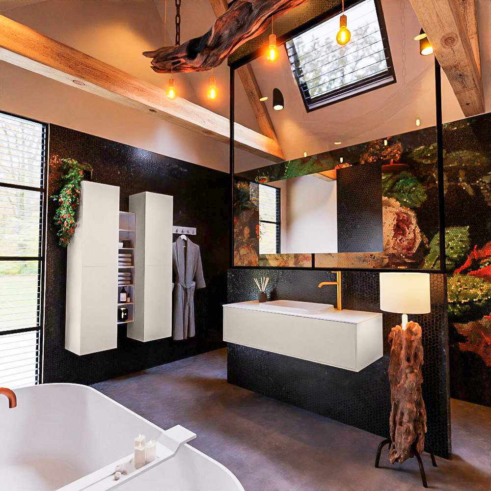 MONDIAZ ERIN 120cm mueble de baño color Linen 1 cajón. Lavabo RIDGE Centro 1 orificio color Talc. 2 MONDIAZ ERIN 120cm mueble de baño color Linen 1 cajón. Lavabo RIDGE Centro 1 orificio color Talc. - Imagen 2
