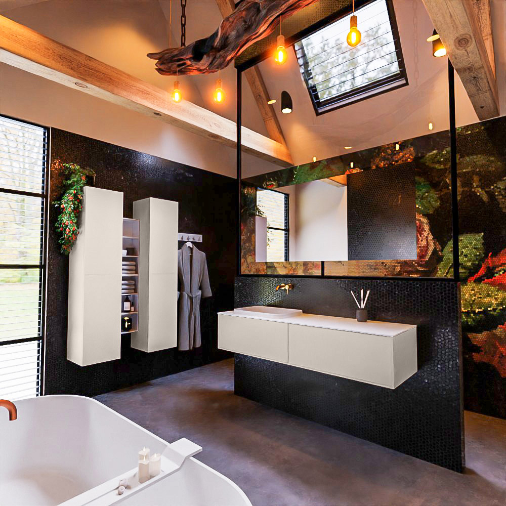 MONDIAZ ERIN 150cm mueble de baño color Linen 2 cajones. Lavabo RIDGE Izquierda sin orificio color Talc. 2 MONDIAZ ERIN 150cm mueble de baño color Linen 2 cajones. Lavabo RIDGE Izquierda sin orificio color Talc. - Imagen 2