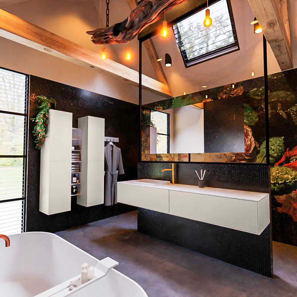 MONDIAZ ERIN 200cm mueble de baño color Linen 2 cajones. Lavabo RIDGE Izquierda 1 orificio color Talc. 2 MONDIAZ ERIN 200cm mueble de baño color Linen 2 cajones. Lavabo RIDGE Izquierda 1 orificio color Talc. - Imagen 2