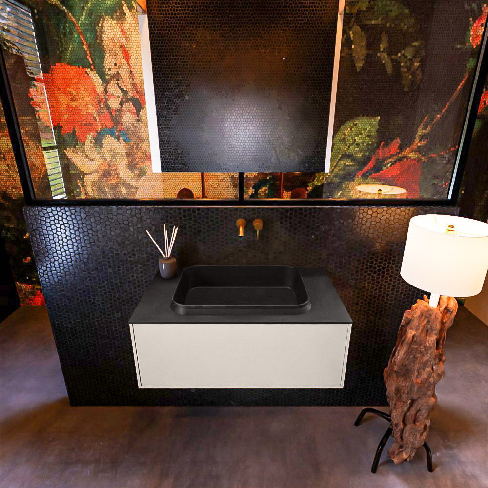 MONDIAZ ERIN 80cm mueble de baño color Linen 1 cajón. Lavabo RIDGE Centro sin orificio color Urban. 3 MONDIAZ ERIN 80cm mueble de baño color Linen 1 cajón. Lavabo RIDGE Centro sin orificio color Urban. - Imagen 3