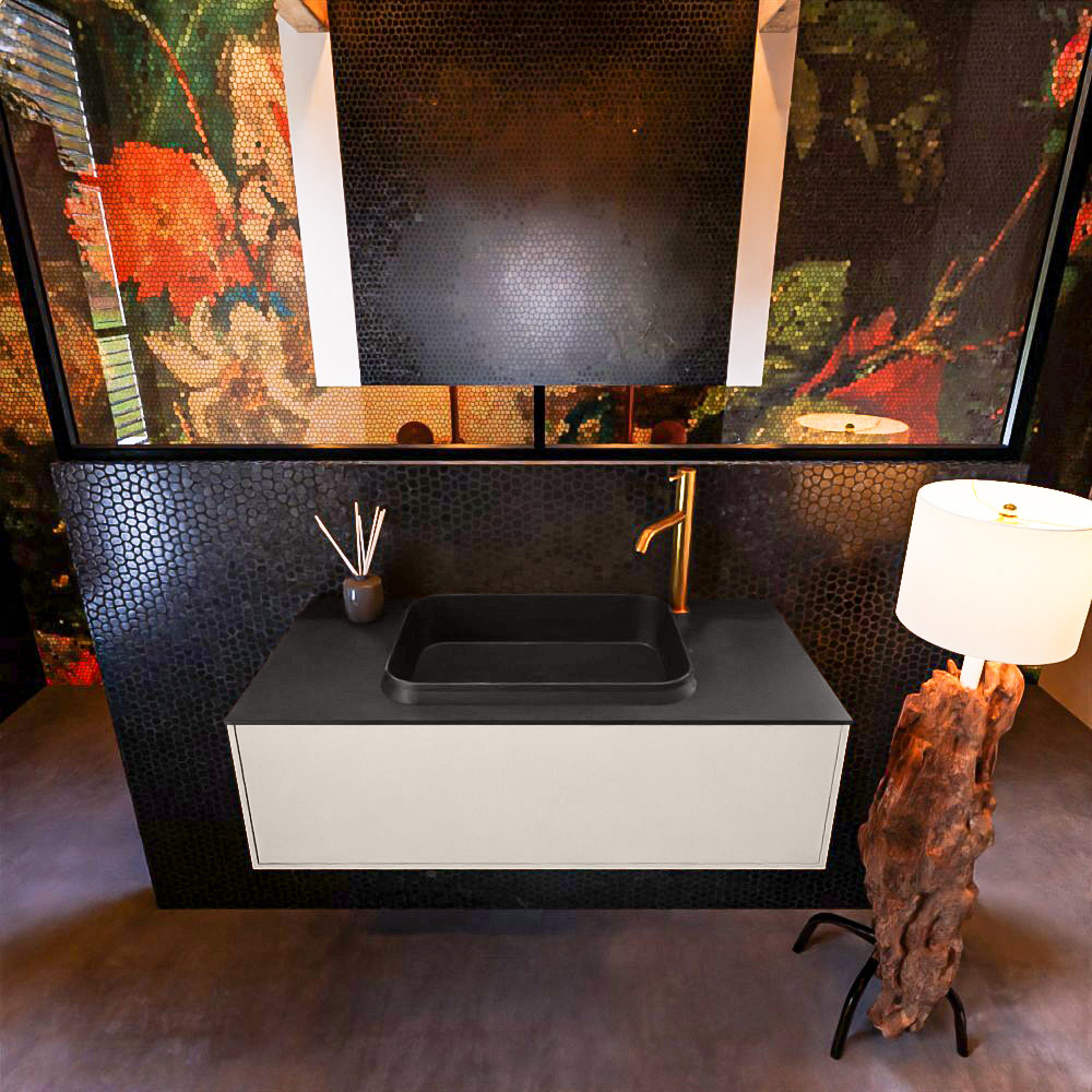 MONDIAZ ERIN 100cm mueble de baño color Linen 1 cajón. Lavabo RIDGE Centro 1 orificio color Urban. 3 MONDIAZ ERIN 100cm mueble de baño color Linen 1 cajón. Lavabo RIDGE Centro 1 orificio color Urban. - Imagen 3