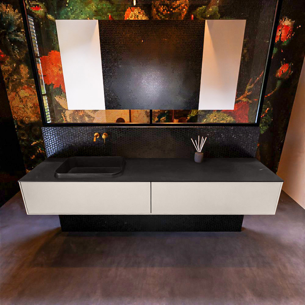 MONDIAZ ERIN 200cm mueble de baño color Linen 2 cajones. Lavabo RIDGE Izquierda sin orificio color Urban. 3 MONDIAZ ERIN 200cm mueble de baño color Linen 2 cajones. Lavabo RIDGE Izquierda sin orificio color Urban. - Imagen 3