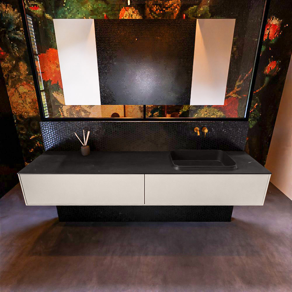 MONDIAZ ERIN 200cm mueble de baño color Linen 2 cajones. Lavabo RIDGE Derecho sin orificio color Urban. 3 MONDIAZ ERIN 200cm mueble de baño color Linen 2 cajones. Lavabo RIDGE Derecho sin orificio color Urban. - Imagen 3