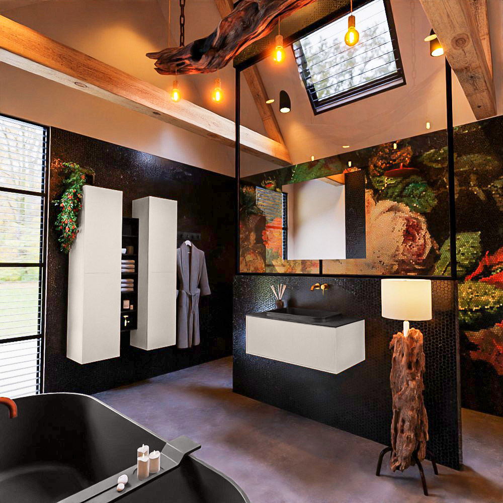 MONDIAZ ERIN 80cm mueble de baño color Linen 1 cajón. Lavabo RIDGE Centro sin orificio color Urban. 2 MONDIAZ ERIN 80cm mueble de baño color Linen 1 cajón. Lavabo RIDGE Centro sin orificio color Urban. - Imagen 2