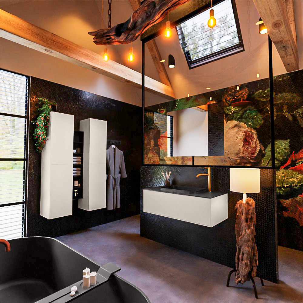 MONDIAZ ERIN 100cm mueble de baño color Linen 1 cajón. Lavabo RIDGE Centro 1 orificio color Urban. 2 MONDIAZ ERIN 100cm mueble de baño color Linen 1 cajón. Lavabo RIDGE Centro 1 orificio color Urban. - Imagen 2