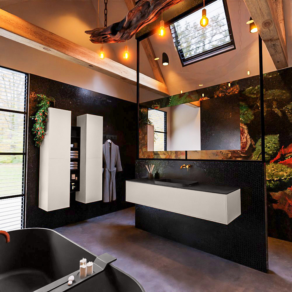 MONDIAZ ERIN 150cm mueble de baño color Linen 1 cajón. Lavabo RIDGE Centro sin orificio color Urban. 2 MONDIAZ ERIN 150cm mueble de baño color Linen 1 cajón. Lavabo RIDGE Centro sin orificio color Urban. - Imagen 2