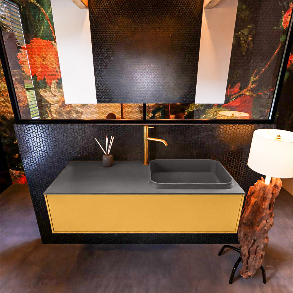 MONDIAZ ERIN 120cm mueble de baño color Ocher 1 cajón. Lavabo RIDGE Derecho 1 orificio color Dark Grey. 3 MONDIAZ ERIN 120cm mueble de baño color Ocher 1 cajón. Lavabo RIDGE Derecho 1 orificio color Dark Grey. - Imagen 3