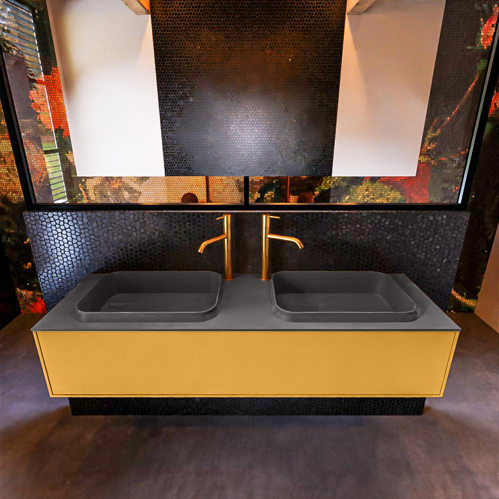 MONDIAZ ERIN 150cm mueble de baño color Ocher 1 cajón. Lavabo RIDGE Doble 2 orificios color Dark Grey. 3 MONDIAZ ERIN 150cm mueble de baño color Ocher 1 cajón. Lavabo RIDGE Doble 2 orificios color Dark Grey. - Imagen 3