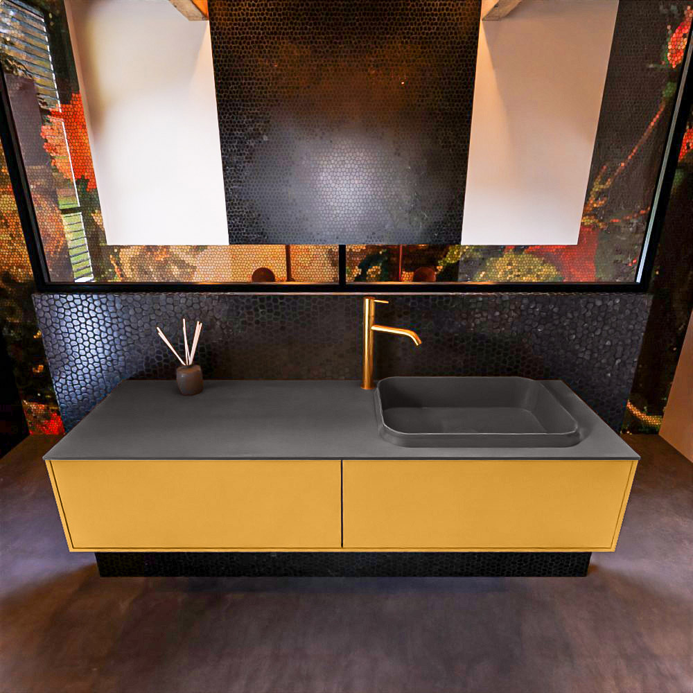 MONDIAZ ERIN 150cm mueble de baño color Ocher 2 cajones. Lavabo RIDGE Derecho 1 orificio color Dark Grey. 3 MONDIAZ ERIN 150cm mueble de baño color Ocher 2 cajones. Lavabo RIDGE Derecho 1 orificio color Dark Grey. - Imagen 3