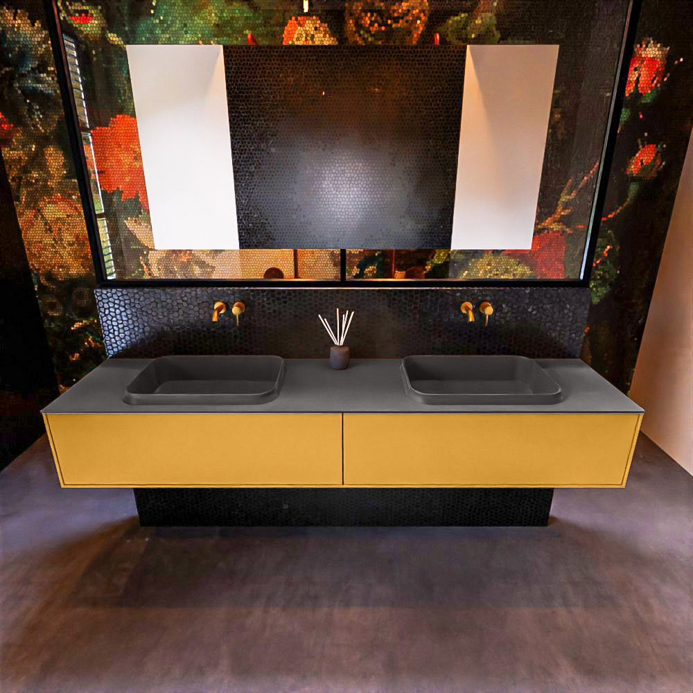 MONDIAZ ERIN 200cm mueble de baño color Ocher 2 cajones. Lavabo RIDGE Doble sin orificio color Dark Grey. 3 MONDIAZ ERIN 200cm mueble de baño color Ocher 2 cajones. Lavabo RIDGE Doble sin orificio color Dark Grey. - Imagen 3
