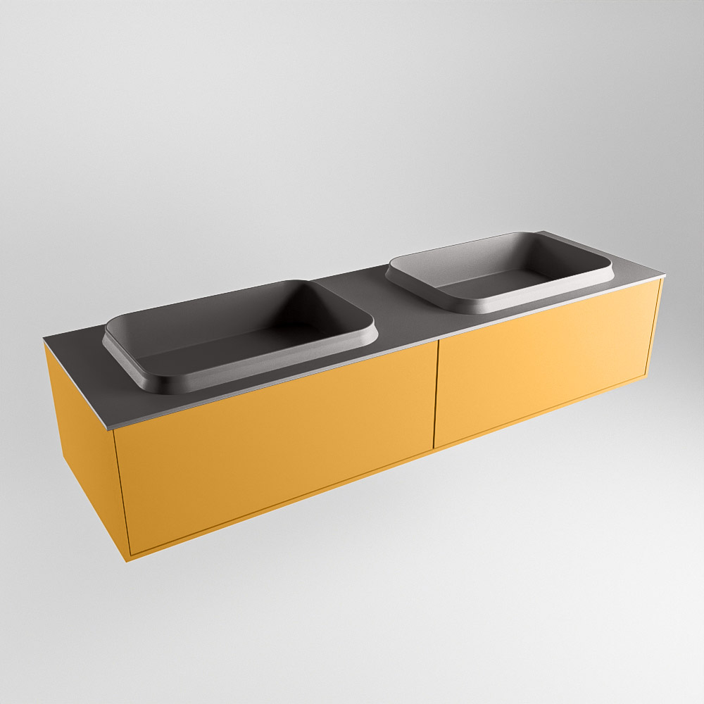 MONDIAZ ERIN 150cm mueble de baño color Ocher 2 cajones. Lavabo RIDGE Doble sin orificio color Dark Grey. 4 MONDIAZ ERIN 150cm mueble de baño color Ocher 2 cajones. Lavabo RIDGE Doble sin orificio color Dark Grey. - Imagen 4