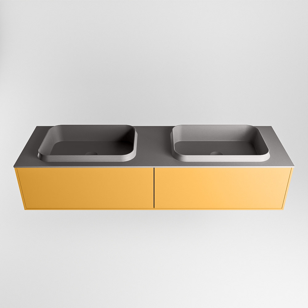 MONDIAZ ERIN 150cm mueble de baño color Ocher 2 cajones. Lavabo RIDGE Doble sin orificio color Dark Grey. 5 MONDIAZ ERIN 150cm mueble de baño color Ocher 2 cajones. Lavabo RIDGE Doble sin orificio color Dark Grey. - Imagen 5
