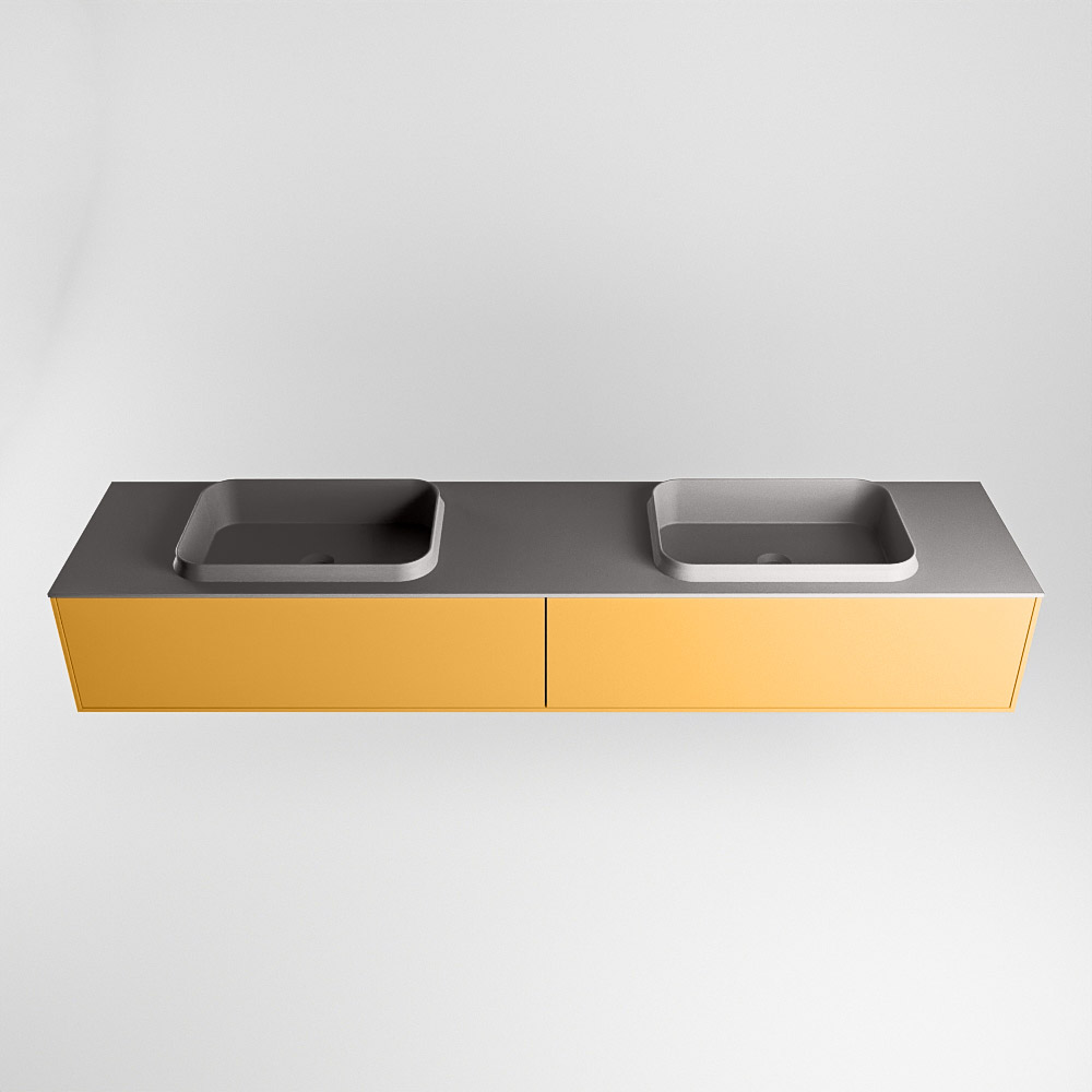 MONDIAZ ERIN 200cm mueble de baño color Ocher 2 cajones. Lavabo RIDGE Doble sin orificio color Dark Grey. 5 MONDIAZ ERIN 200cm mueble de baño color Ocher 2 cajones. Lavabo RIDGE Doble sin orificio color Dark Grey. - Imagen 5