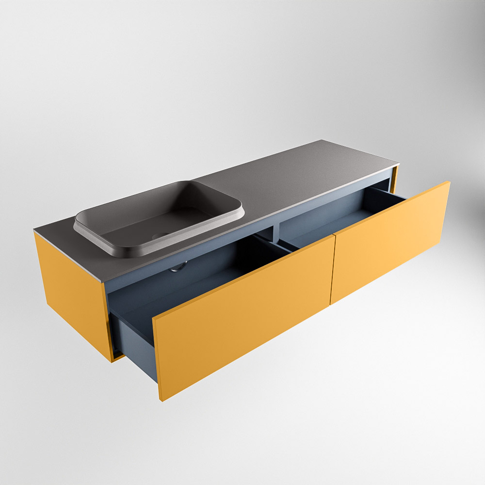 MONDIAZ ERIN 150cm mueble de baño color Ocher 2 cajones. Lavabo RIDGE Izquierda sin orificio color Dark Grey. 6 MONDIAZ ERIN 150cm mueble de baño color Ocher 2 cajones. Lavabo RIDGE Izquierda sin orificio color Dark Grey. - Imagen 6