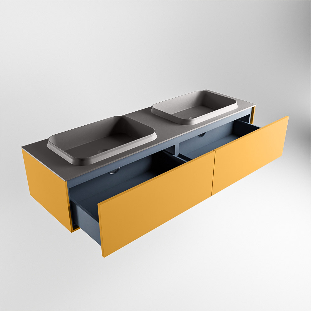 MONDIAZ ERIN 150cm mueble de baño color Ocher 2 cajones. Lavabo RIDGE Doble sin orificio color Dark Grey. 6 MONDIAZ ERIN 150cm mueble de baño color Ocher 2 cajones. Lavabo RIDGE Doble sin orificio color Dark Grey. - Imagen 6