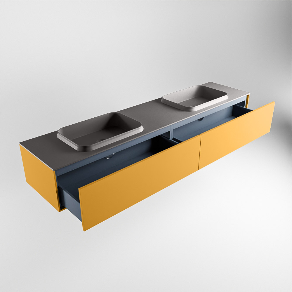 MONDIAZ ERIN 200cm mueble de baño color Ocher 2 cajones. Lavabo RIDGE Doble sin orificio color Dark Grey. 6 MONDIAZ ERIN 200cm mueble de baño color Ocher 2 cajones. Lavabo RIDGE Doble sin orificio color Dark Grey. - Imagen 6