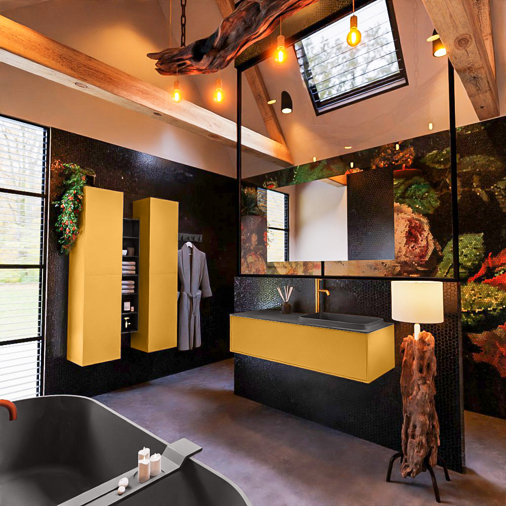 MONDIAZ ERIN 120cm mueble de baño color Ocher 1 cajón. Lavabo RIDGE Derecho 1 orificio color Dark Grey. 2 MONDIAZ ERIN 120cm mueble de baño color Ocher 1 cajón. Lavabo RIDGE Derecho 1 orificio color Dark Grey. - Imagen 2