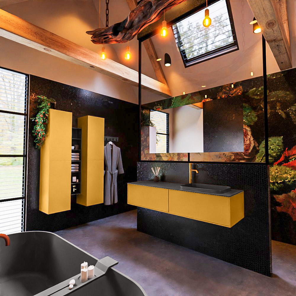 MONDIAZ ERIN 150cm mueble de baño color Ocher 2 cajones. Lavabo RIDGE Derecho 1 orificio color Dark Grey. 2 MONDIAZ ERIN 150cm mueble de baño color Ocher 2 cajones. Lavabo RIDGE Derecho 1 orificio color Dark Grey. - Imagen 2