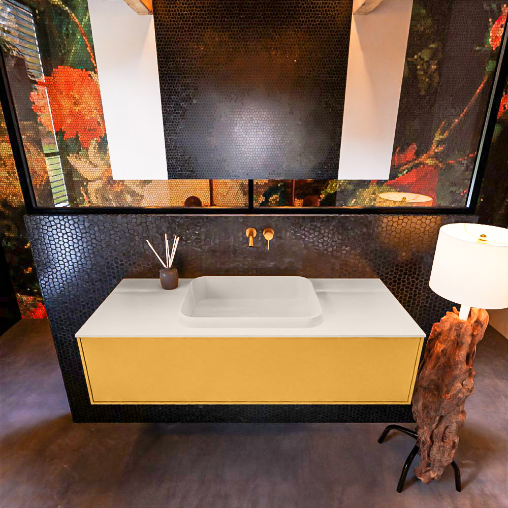 MONDIAZ ERIN 120cm mueble de baño color Ocher 1 cajón. Lavabo RIDGE Centro sin orificio color Linen. 3 MONDIAZ ERIN 120cm mueble de baño color Ocher 1 cajón. Lavabo RIDGE Centro sin orificio color Linen. - Imagen 3
