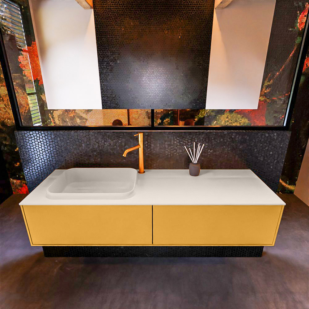MONDIAZ ERIN 150cm mueble de baño color Ocher 2 cajones. Lavabo RIDGE Izquierda 1 orificio color Linen. 3 MONDIAZ ERIN 150cm mueble de baño color Ocher 2 cajones. Lavabo RIDGE Izquierda 1 orificio color Linen. - Imagen 3