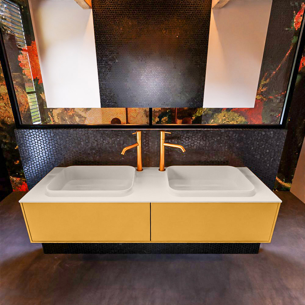 MONDIAZ ERIN 150cm mueble de baño color Ocher 2 cajones. Lavabo RIDGE Doble 2 orificios color Linen. 3 MONDIAZ ERIN 150cm mueble de baño color Ocher 2 cajones. Lavabo RIDGE Doble 2 orificios color Linen. - Imagen 3