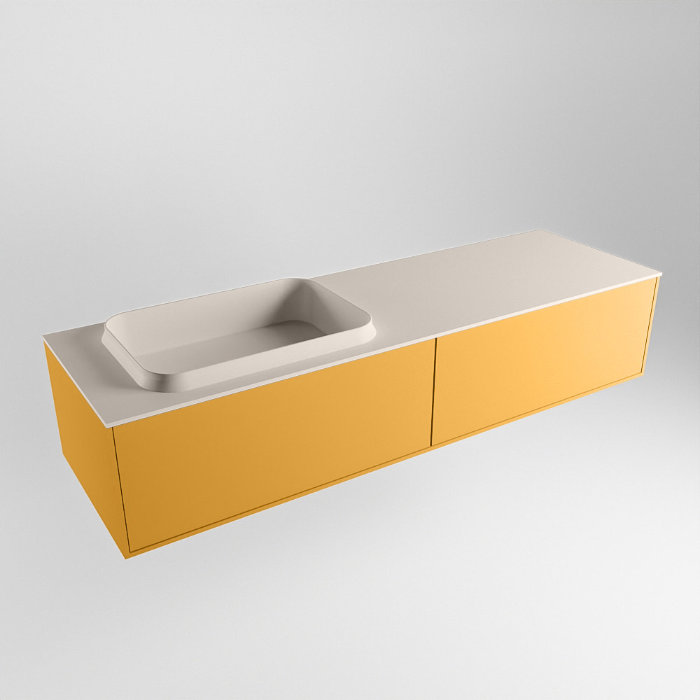 MONDIAZ ERIN 150cm mueble de baño color Ocher 2 cajones. Lavabo RIDGE Izquierda 1 orificio color Linen. 4 MONDIAZ ERIN 150cm mueble de baño color Ocher 2 cajones. Lavabo RIDGE Izquierda 1 orificio color Linen. - Imagen 4